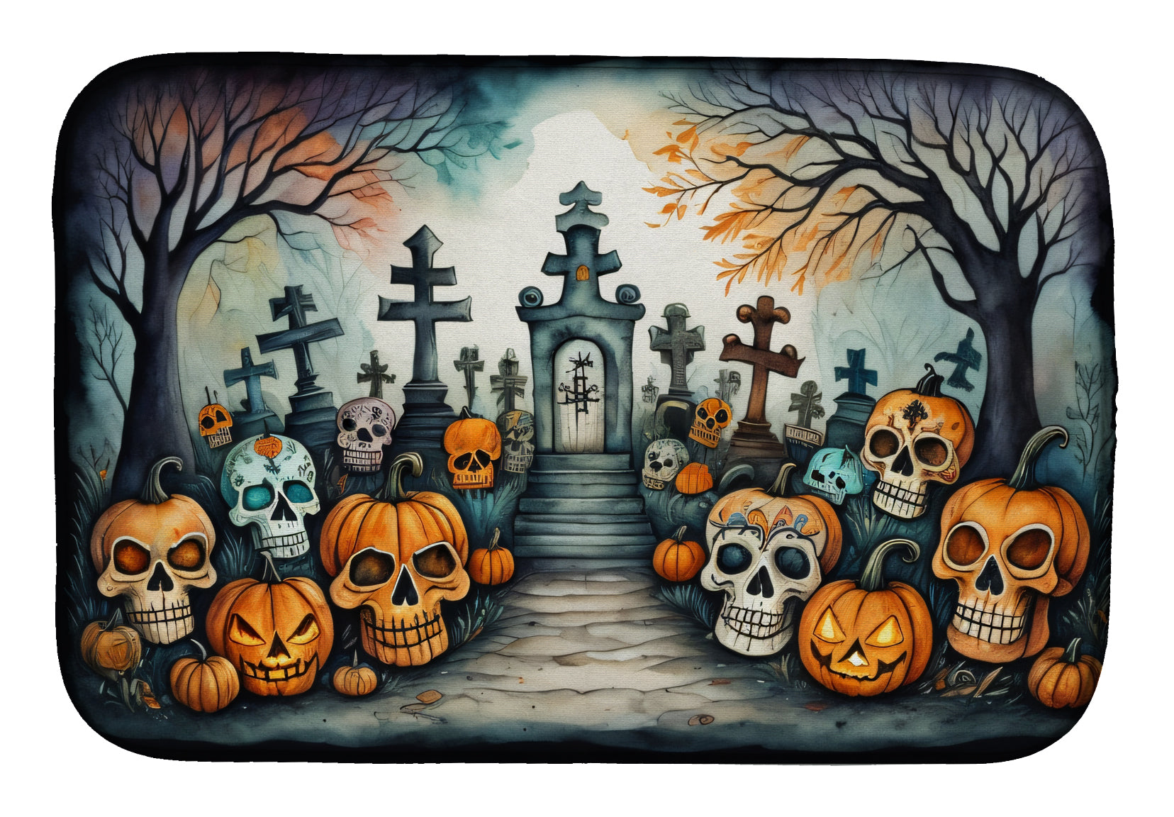 Buy this Calaveras Sugar Skulls Spooky Halloween Dish Drying Mat