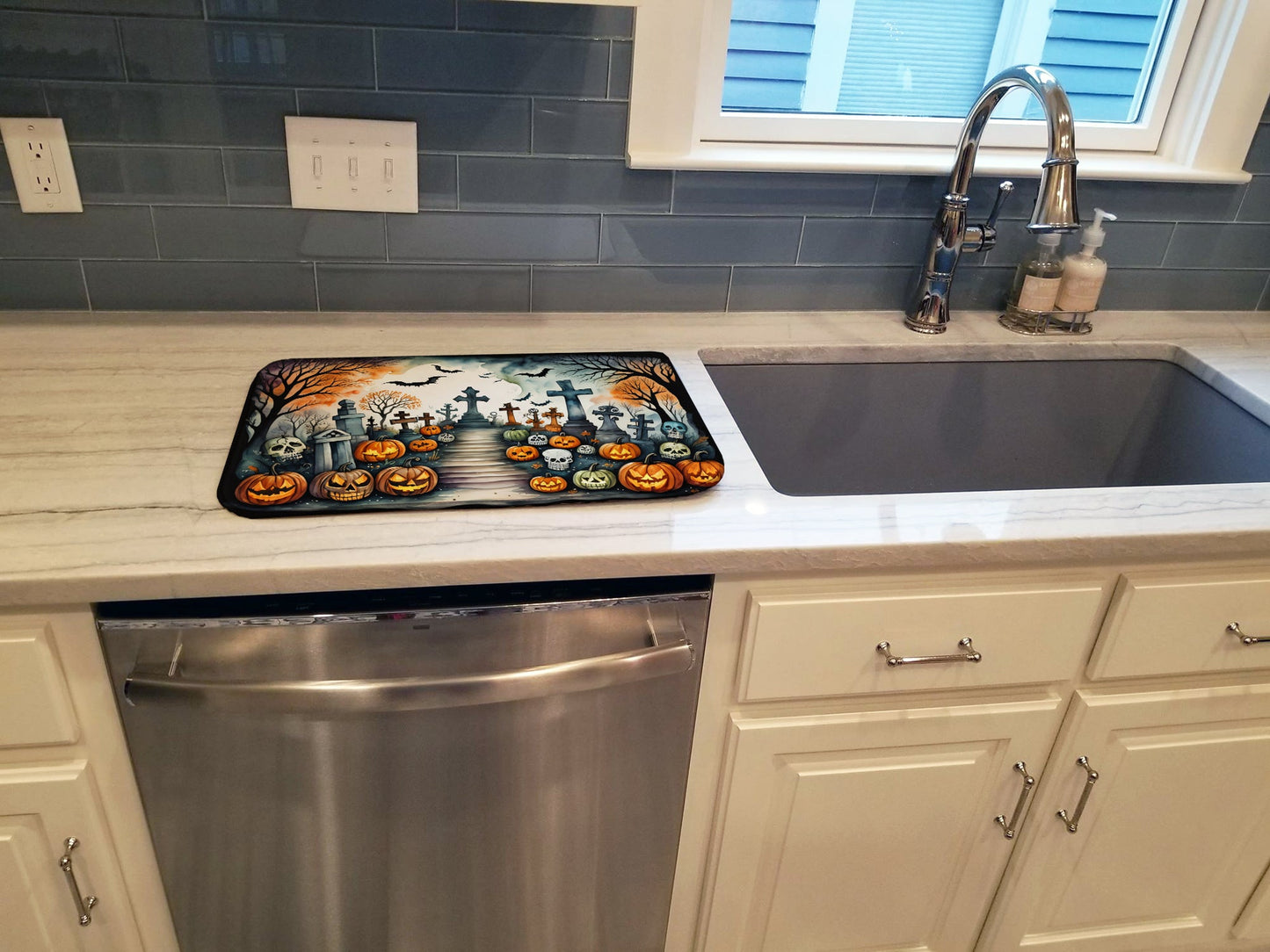 Day of the Dead Spooky Halloween Dish Drying Mat