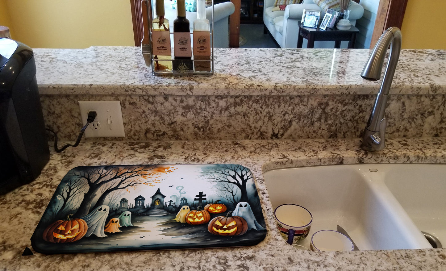 Ghosts Spooky Halloween Dish Drying Mat