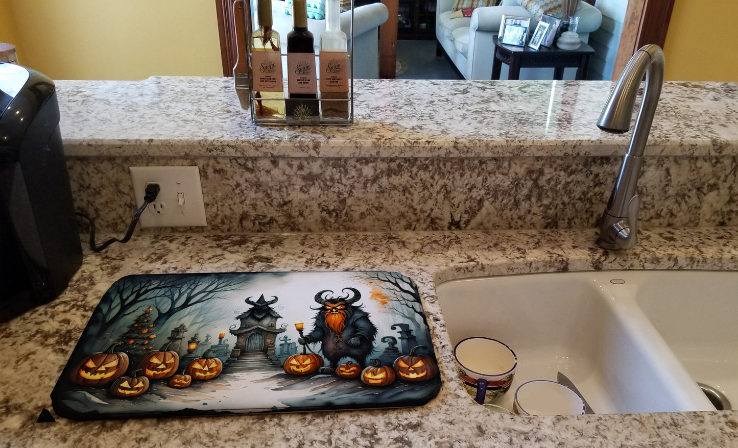 Krampus The Christmas Demon Spooky Halloween Dish Drying Mat