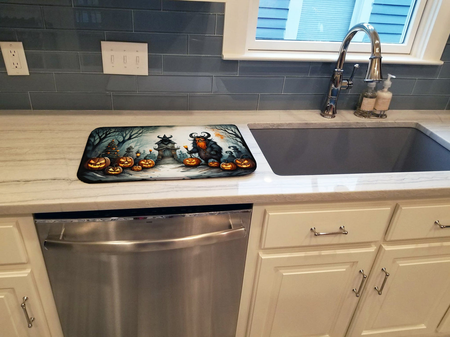 Krampus The Christmas Demon Spooky Halloween Dish Drying Mat