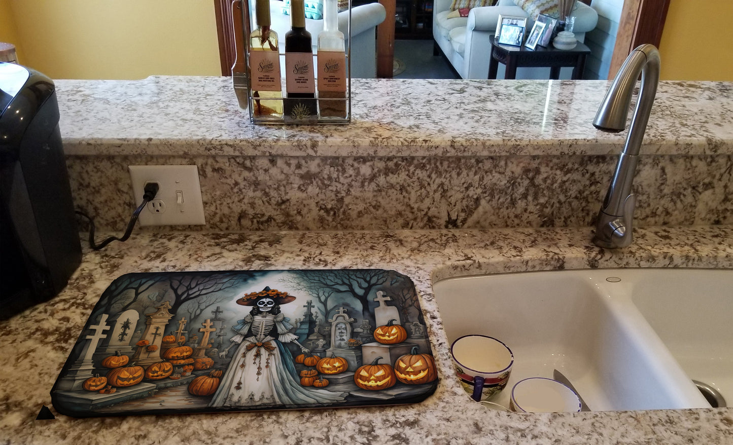 La Catrina Skeleton Spooky Halloween Dish Drying Mat
