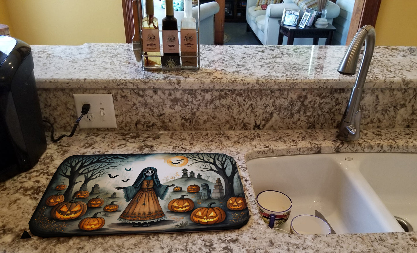 La Llorona Skeleton Spooky Halloween Dish Drying Mat
