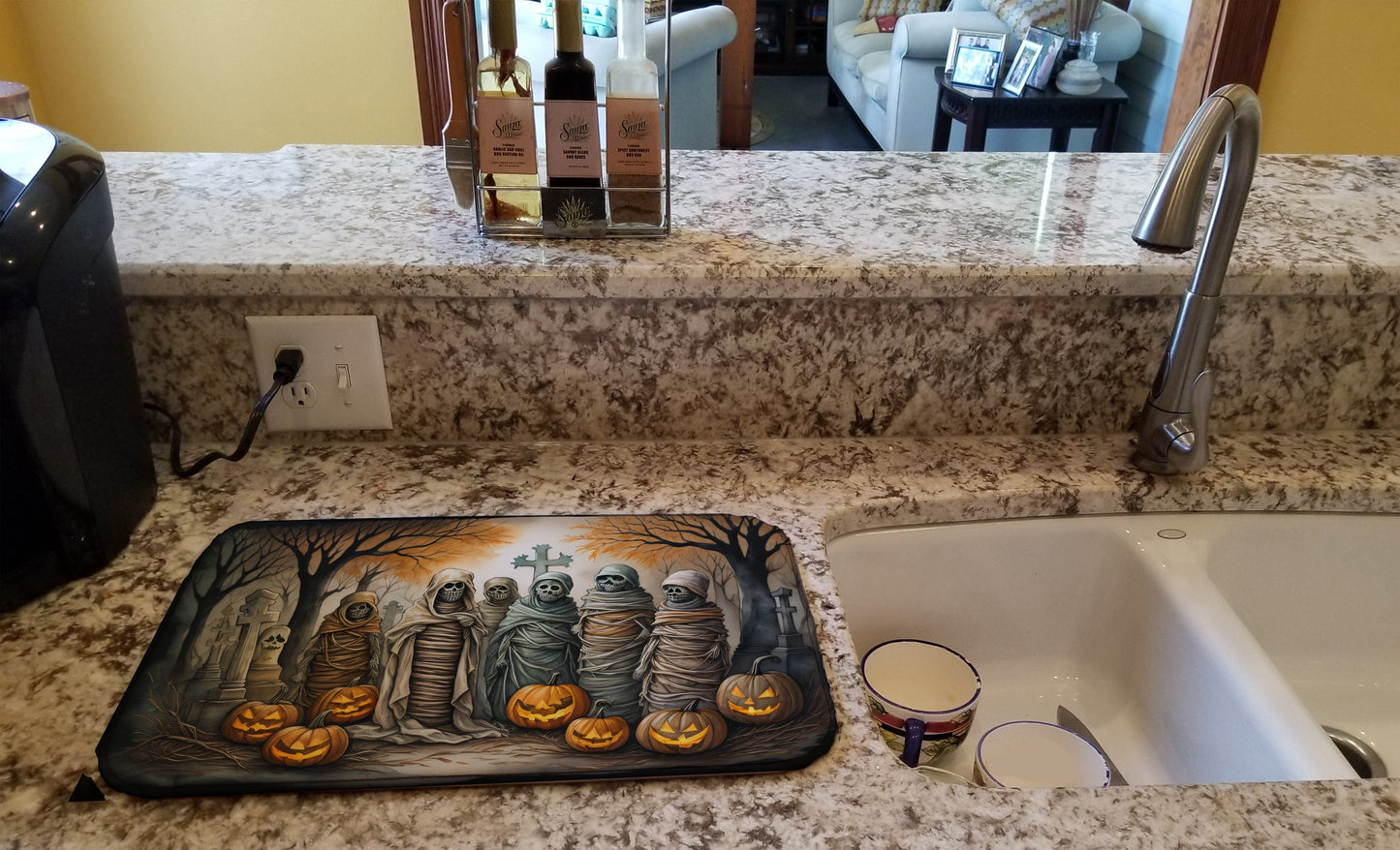 Mummies Spooky Halloween Dish Drying Mat