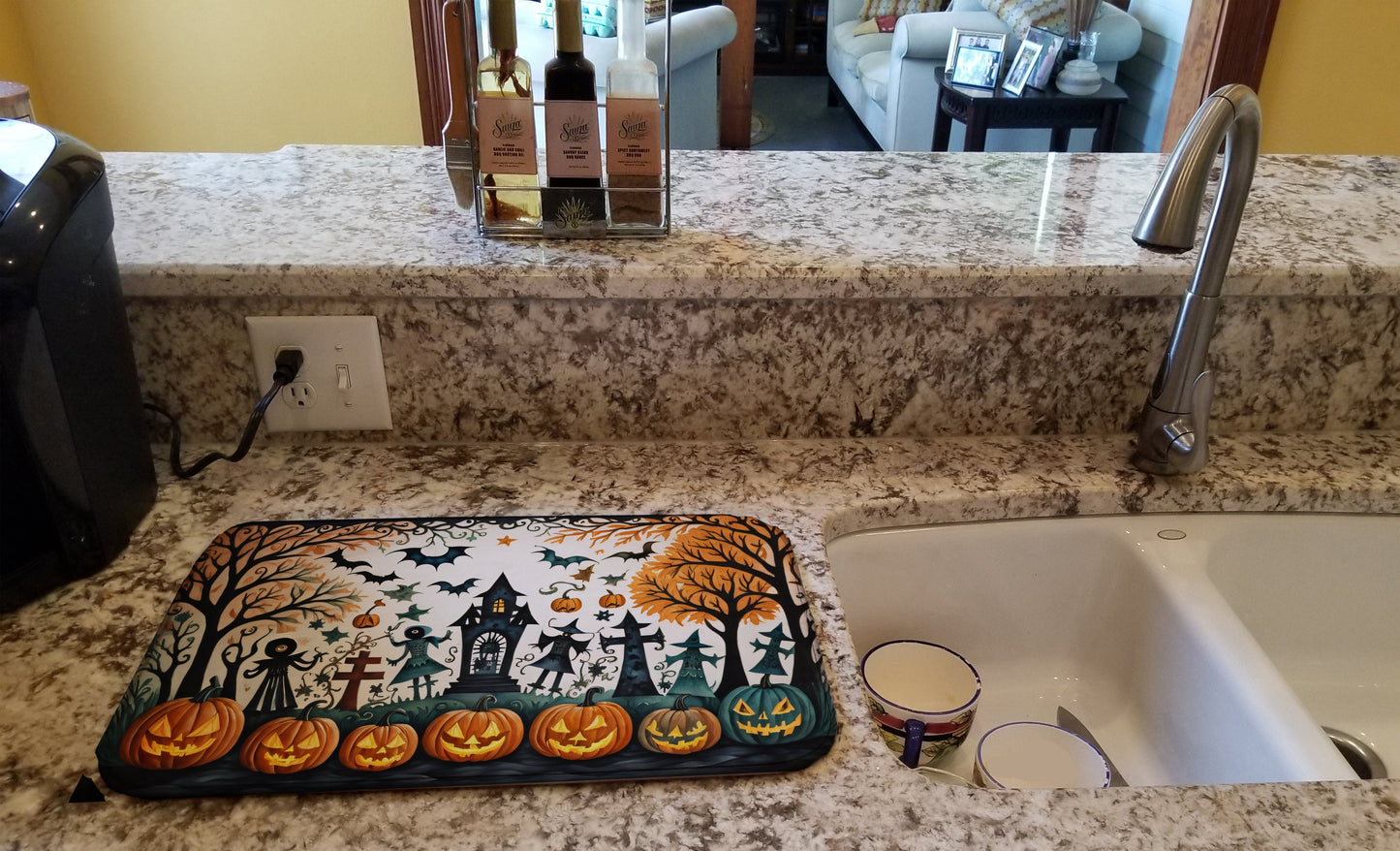 Papel Picado Skeletons Spooky Halloween Dish Drying Mat