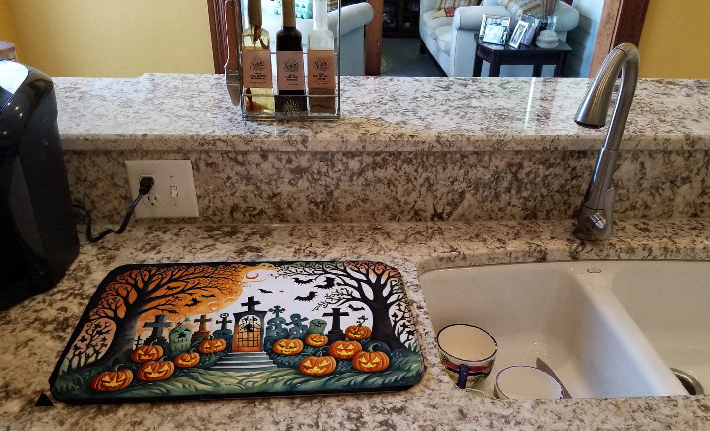 Papel Picado Skeletons Spooky Halloween Dish Drying Mat
