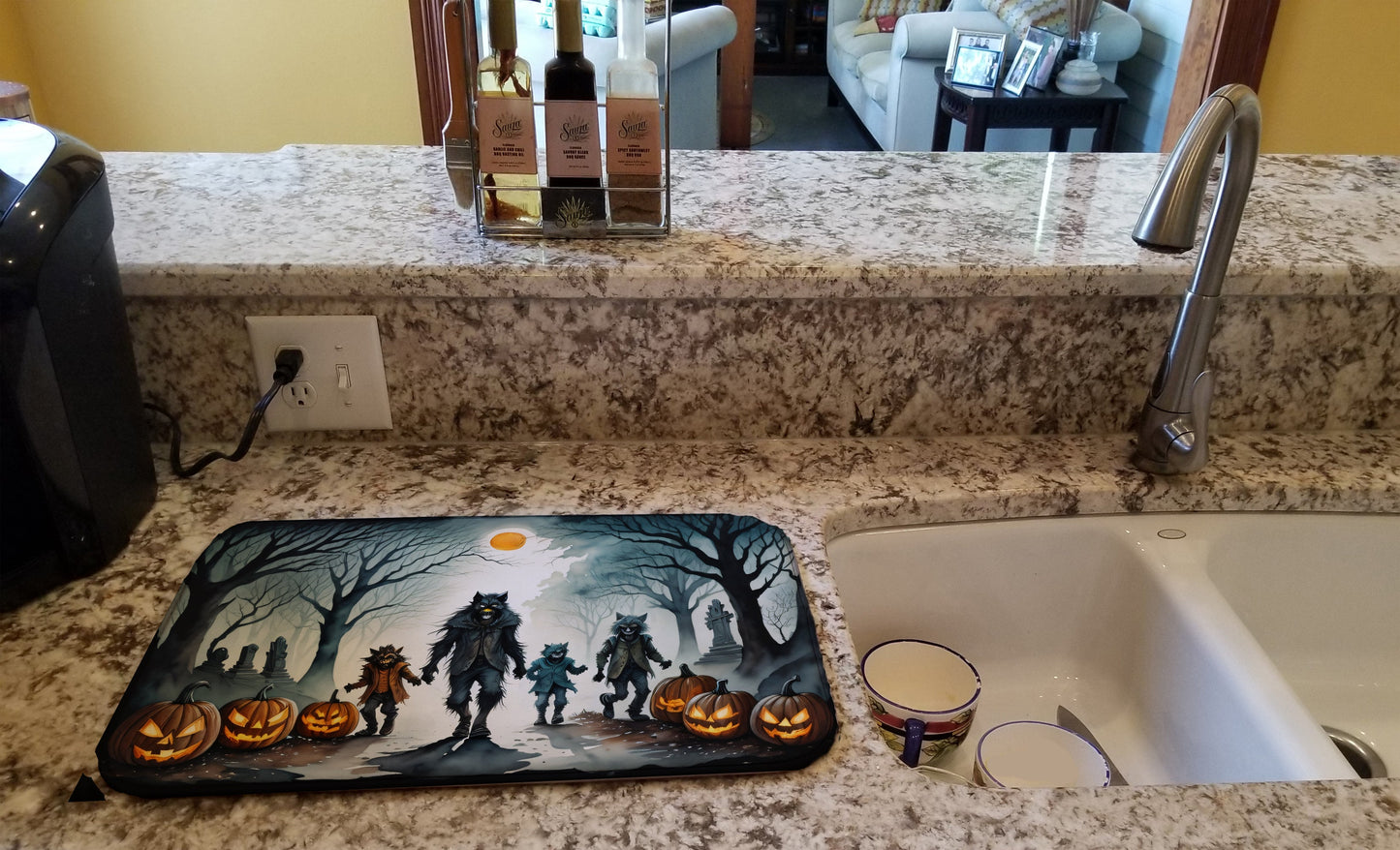 Werewolves Spooky Halloween Dish Drying Mat