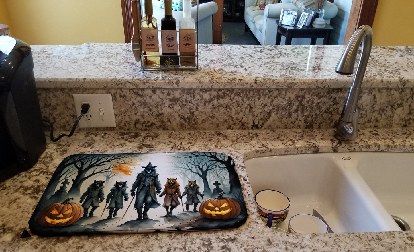 Werewolves Spooky Halloween Dish Drying Mat