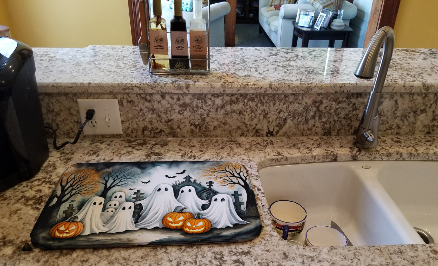 Ghosts Spooky Halloween Dish Drying Mat