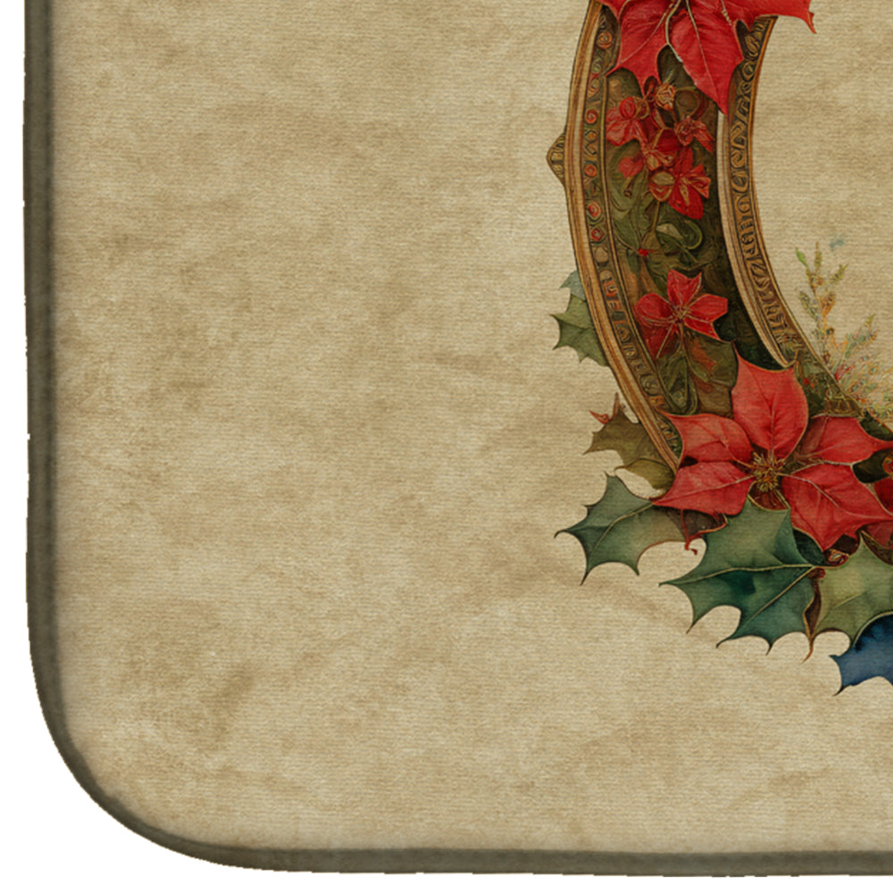 Afghan Hound Christmas Flowers Dish Drying Mat