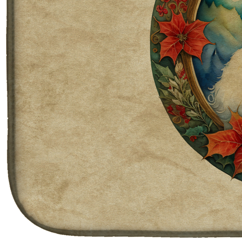 American Eskimo Christmas Flowers Dish Drying Mat