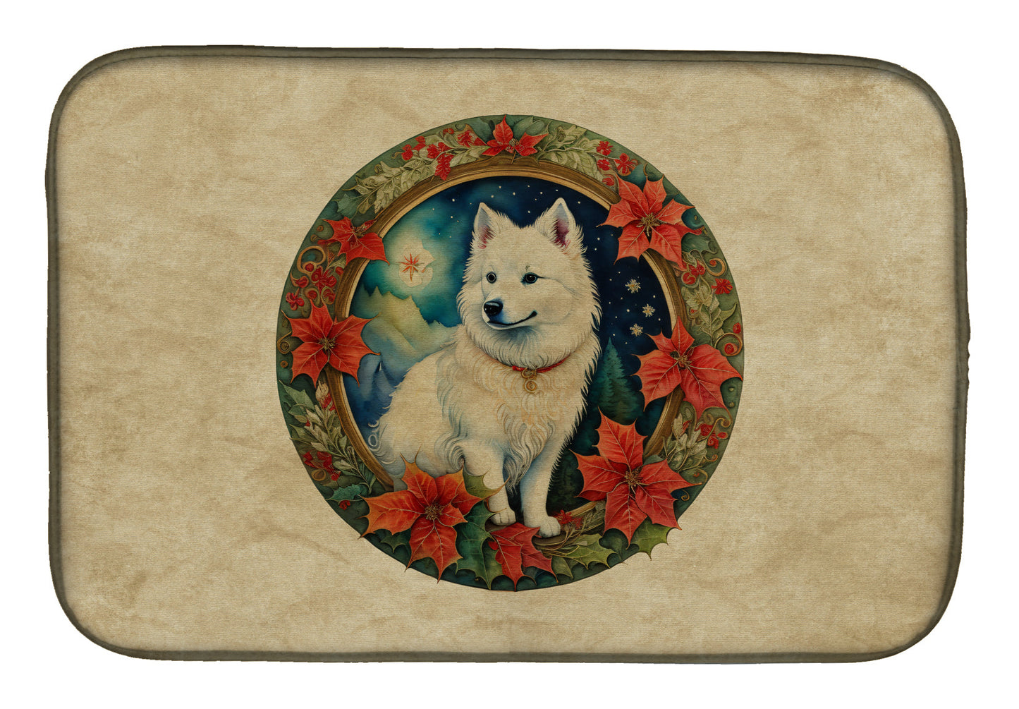 Buy this American Eskimo Christmas Flowers Dish Drying Mat