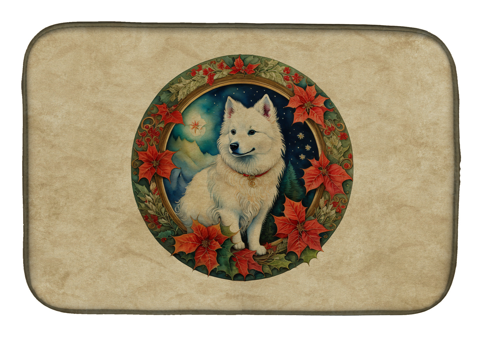 Buy this American Eskimo Christmas Flowers Dish Drying Mat