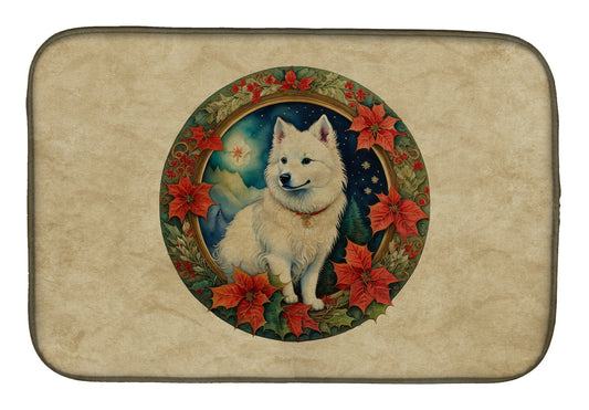 Buy this American Eskimo Christmas Flowers Dish Drying Mat
