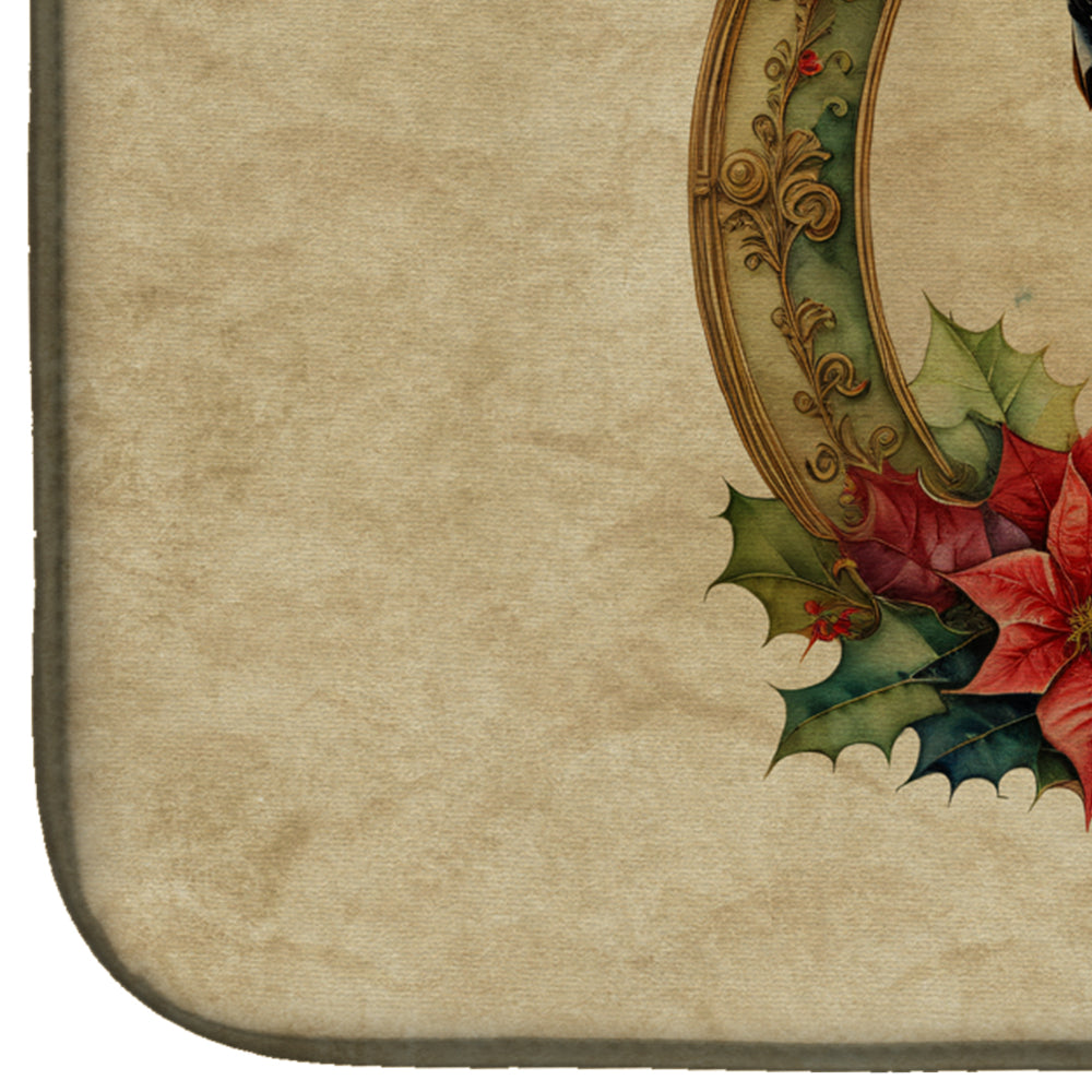 American Foxhound Christmas Flowers Dish Drying Mat