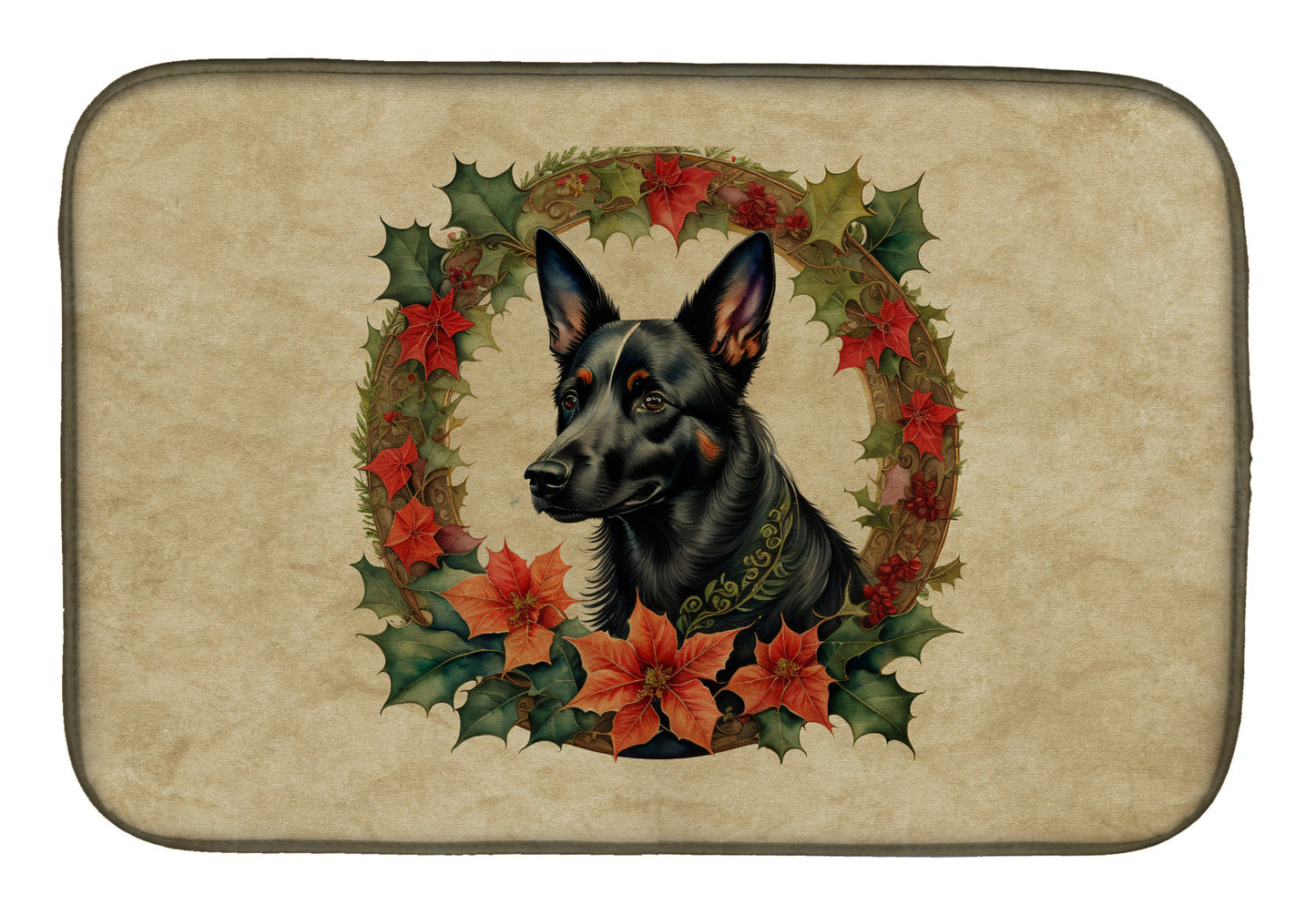 Buy this Australian Kelpie Christmas Flowers Dish Drying Mat