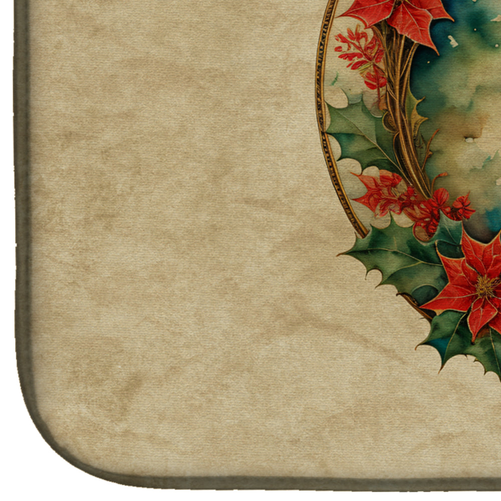 Australian Terrier Christmas Flowers Dish Drying Mat