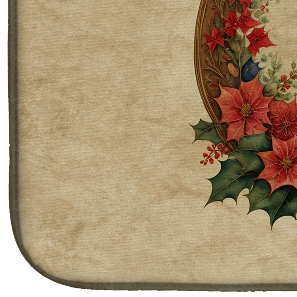 Basenji Christmas Flowers Dish Drying Mat