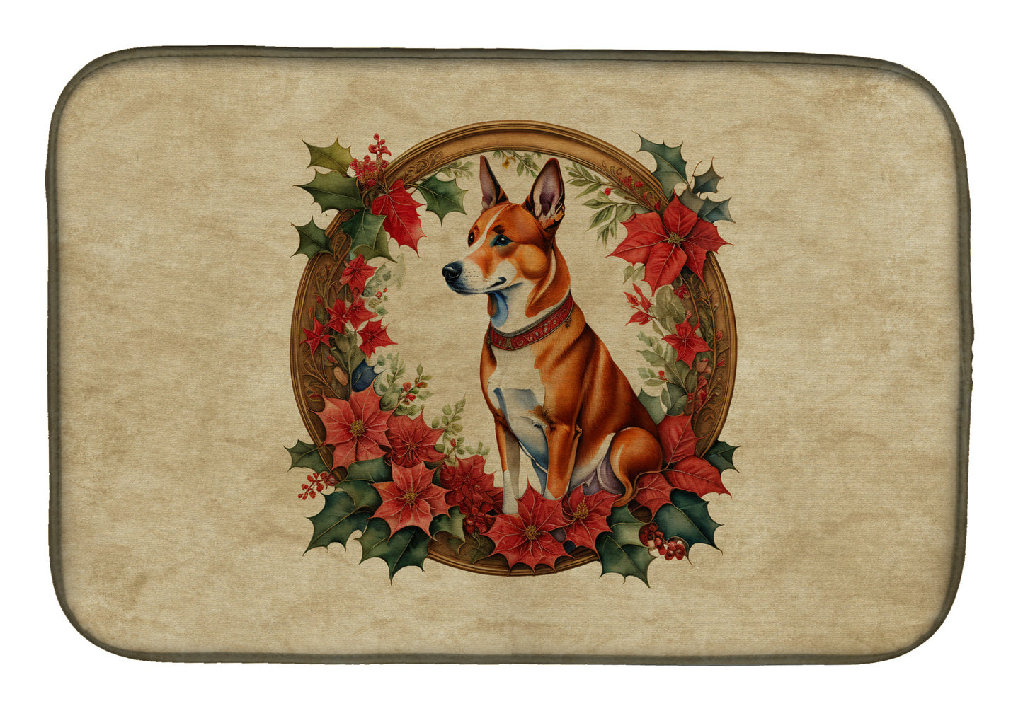 Buy this Basenji Christmas Flowers Dish Drying Mat