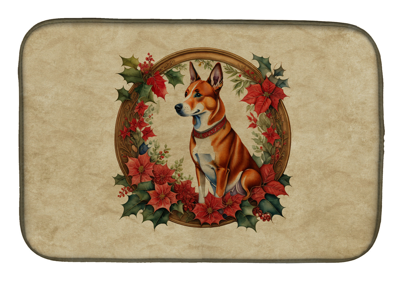 Buy this Basenji Christmas Flowers Dish Drying Mat