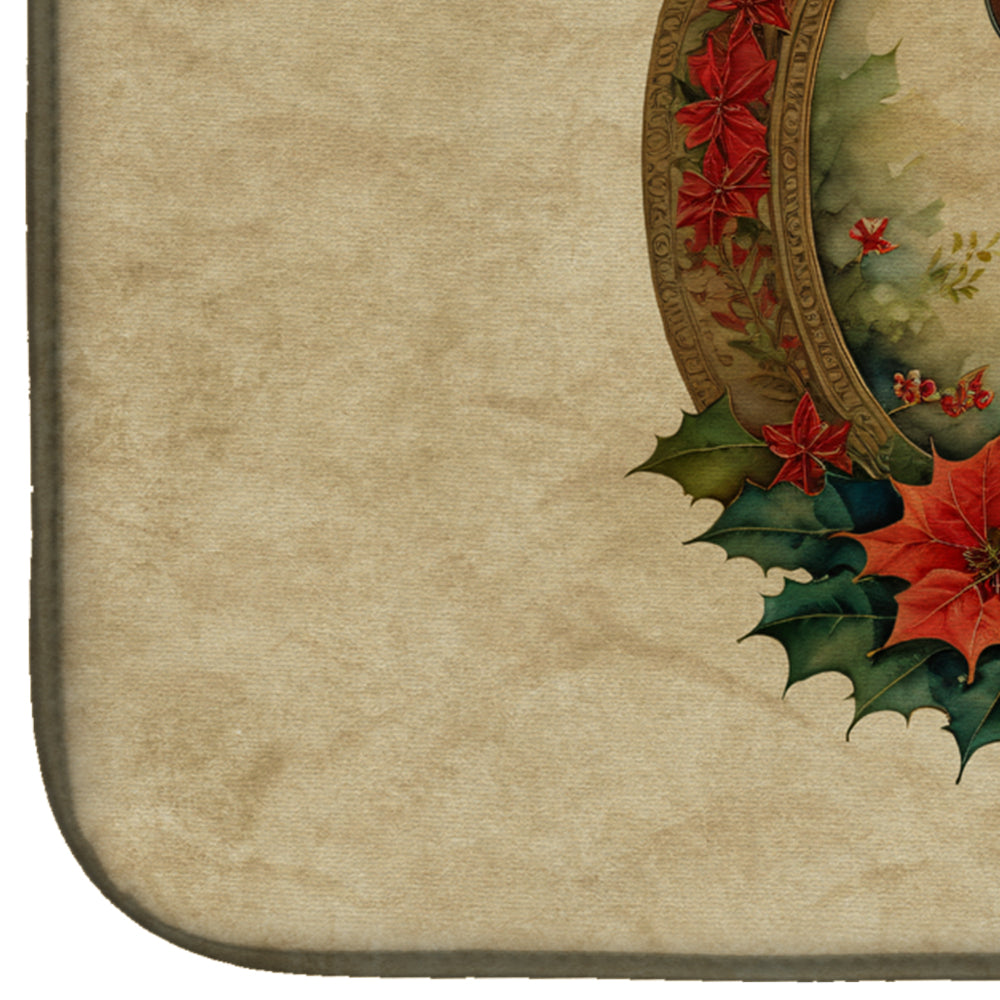 Beagle Christmas Flowers Dish Drying Mat