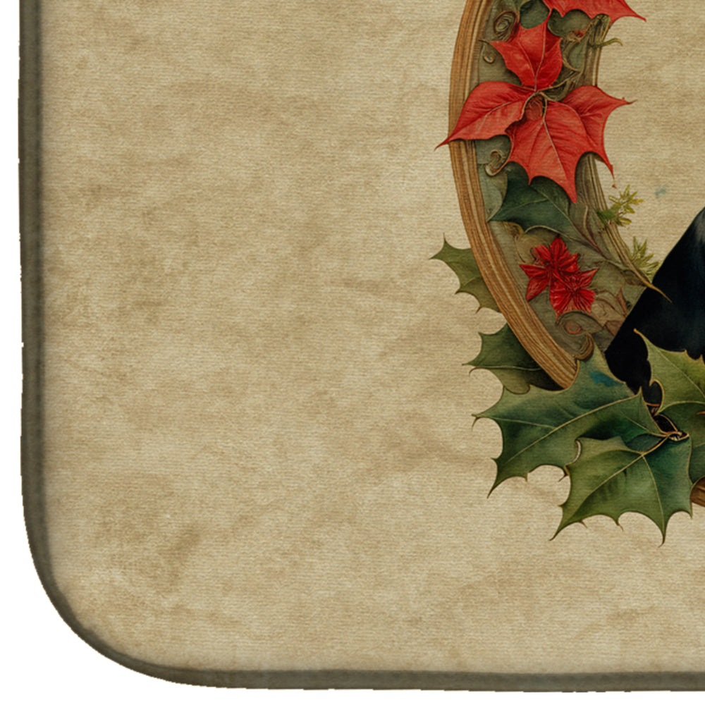 Black and Tan Coonhound Christmas Flowers Dish Drying Mat