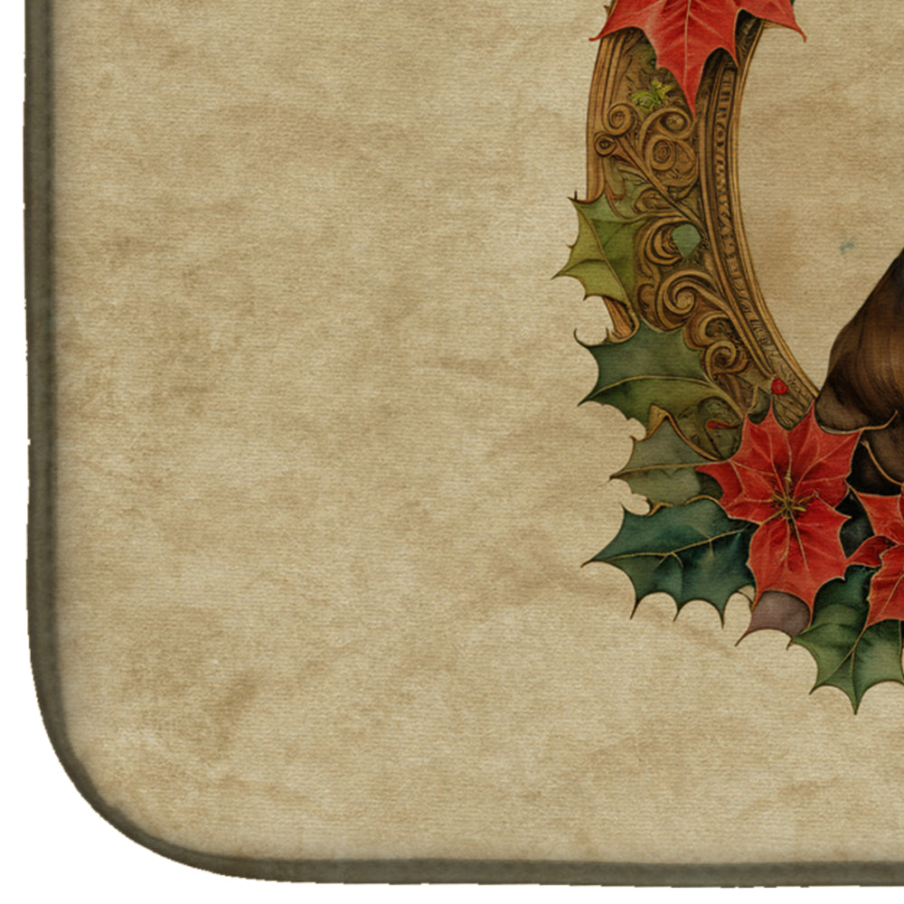 Border Terrier Christmas Flowers Dish Drying Mat
