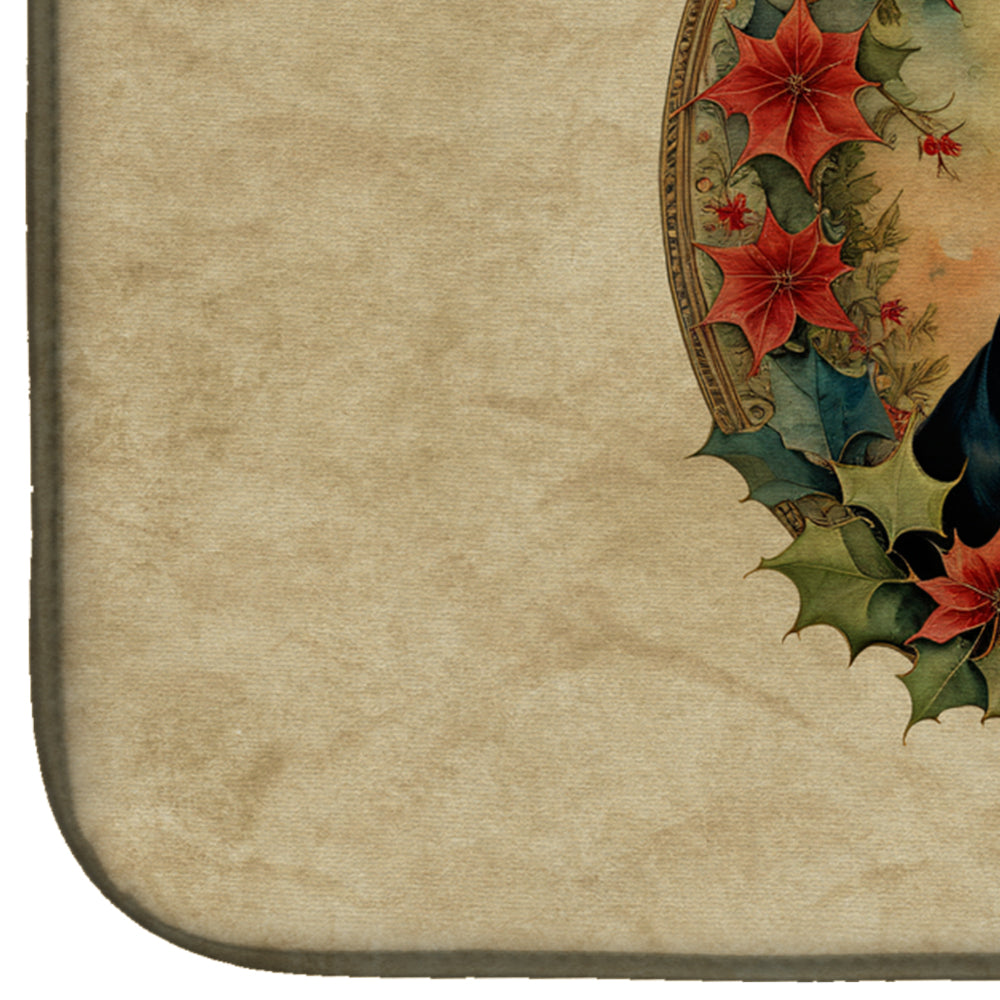 Boston Terrier Christmas Flowers Dish Drying Mat