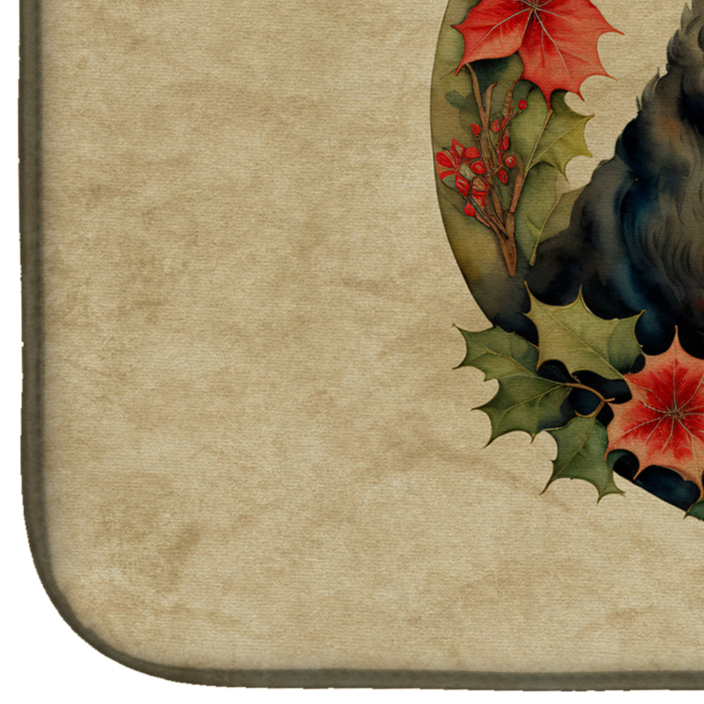 Bouvier des Flandres Christmas Flowers Dish Drying Mat