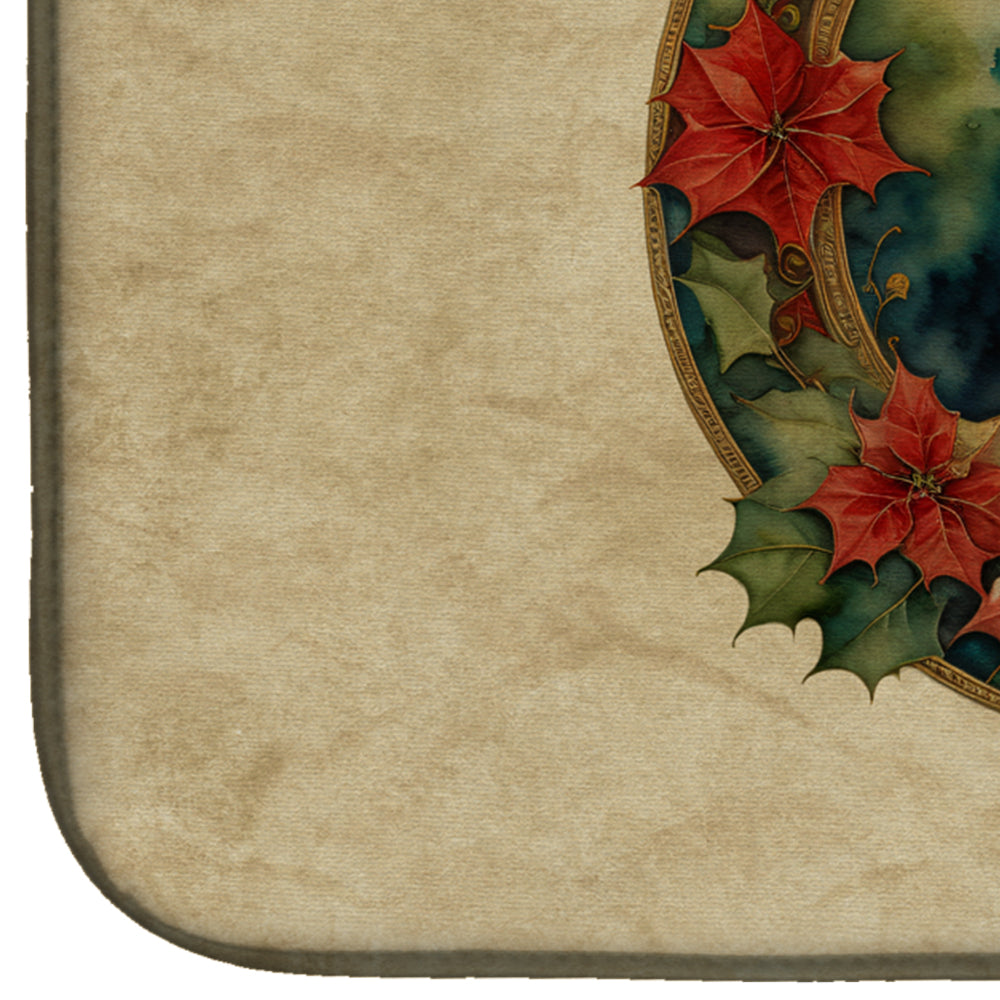 White Boxer Christmas Flowers Dish Drying Mat