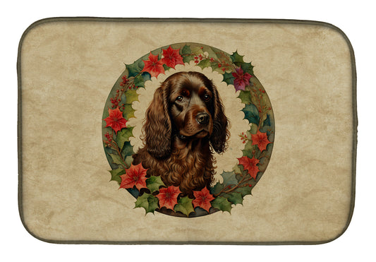 Buy this Boykin Spaniel Christmas Flowers Dish Drying Mat