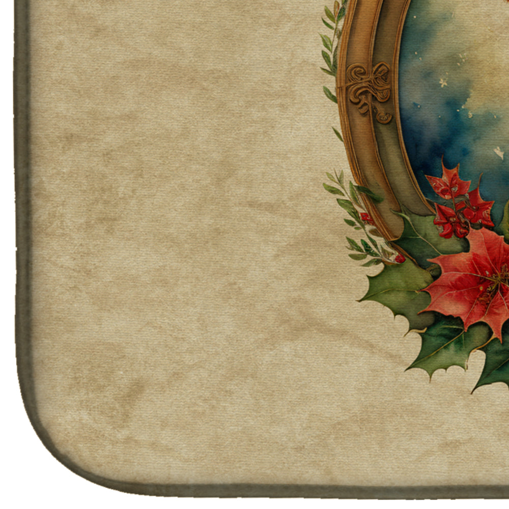 Brittany Spaniel Christmas Flowers Dish Drying Mat