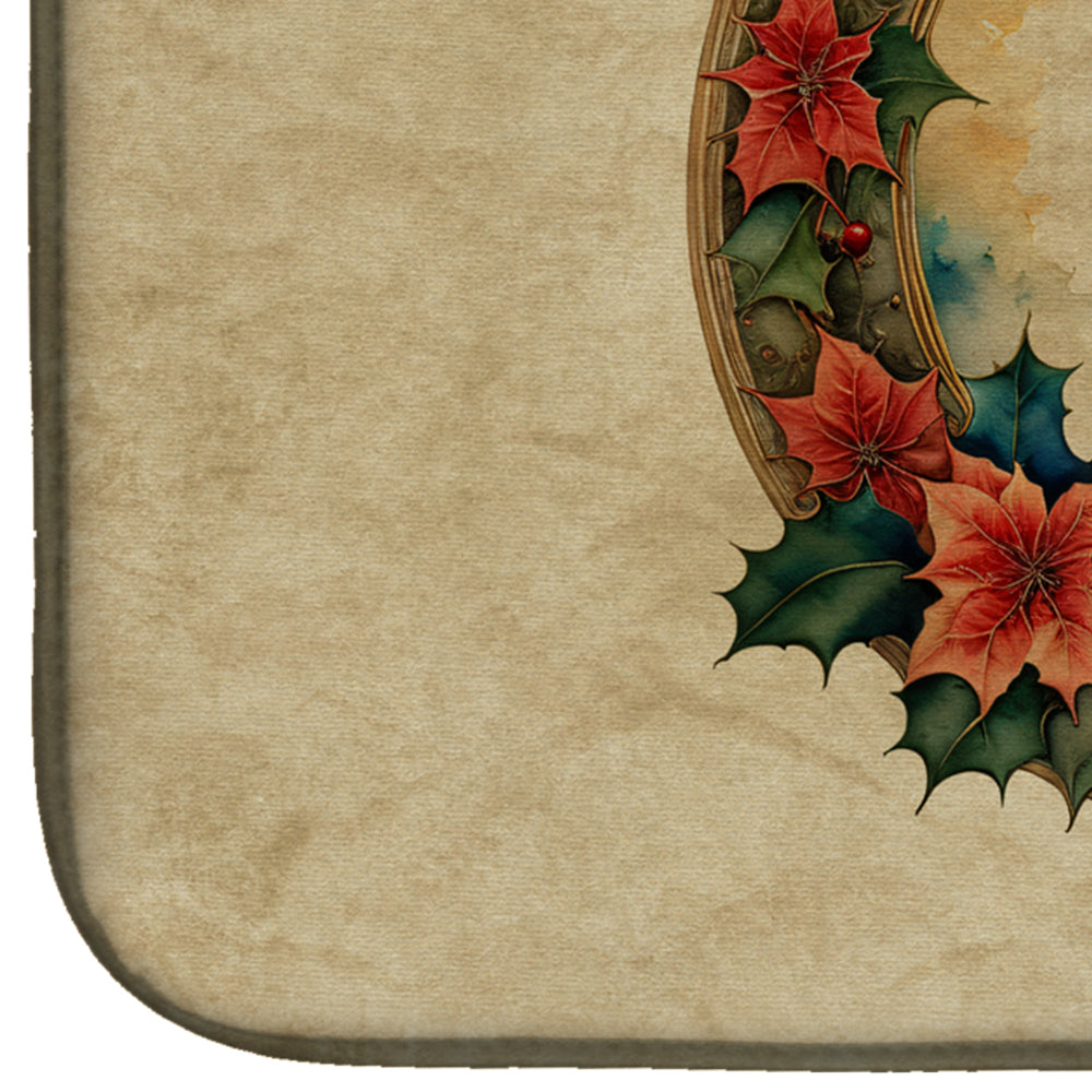 Bullmastiff Christmas Flowers Dish Drying Mat