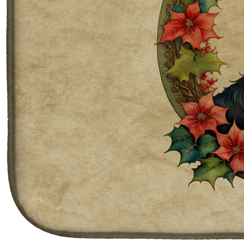 Cairn Terrier Christmas Flowers Dish Drying Mat