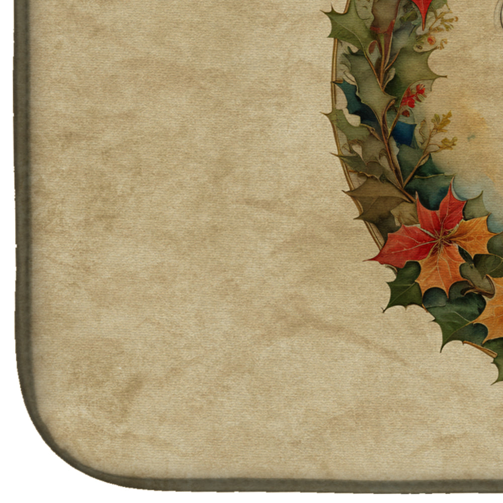 Cavalier Spaniel Christmas Flowers Dish Drying Mat