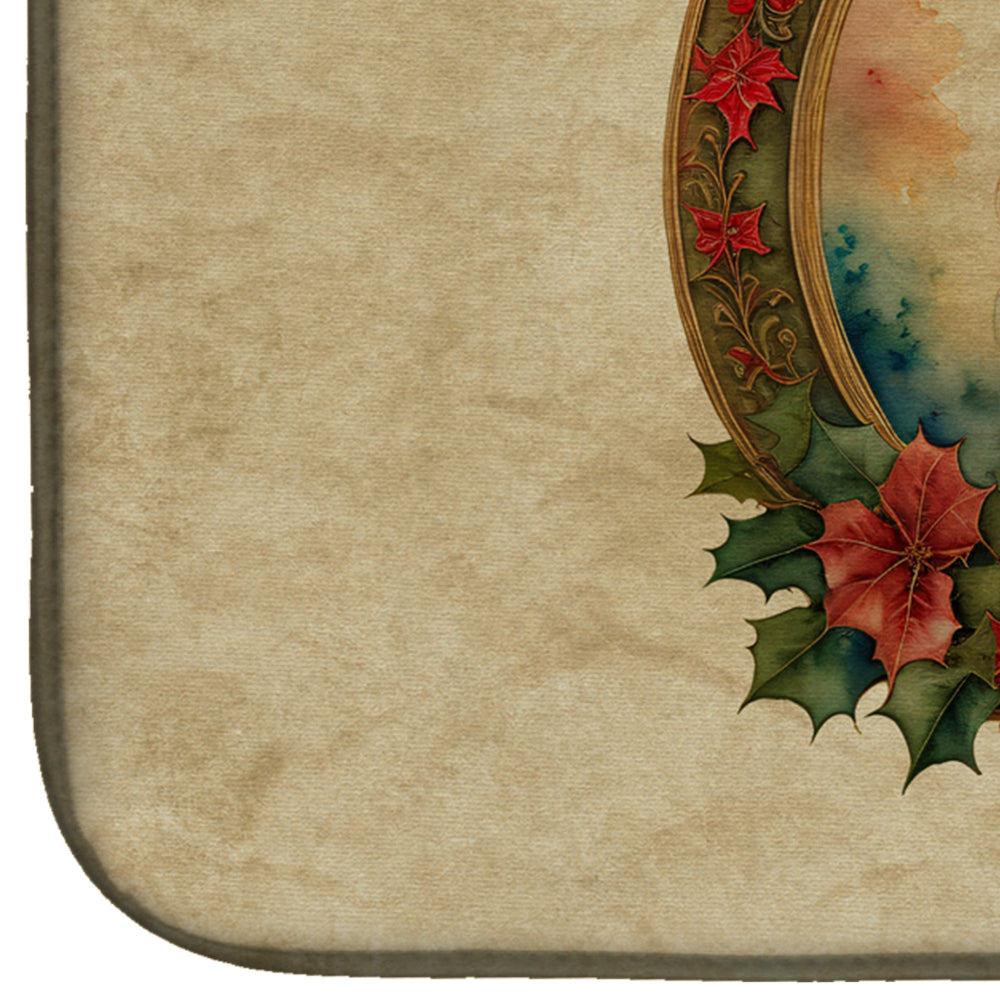 Collie Christmas Flowers Dish Drying Mat