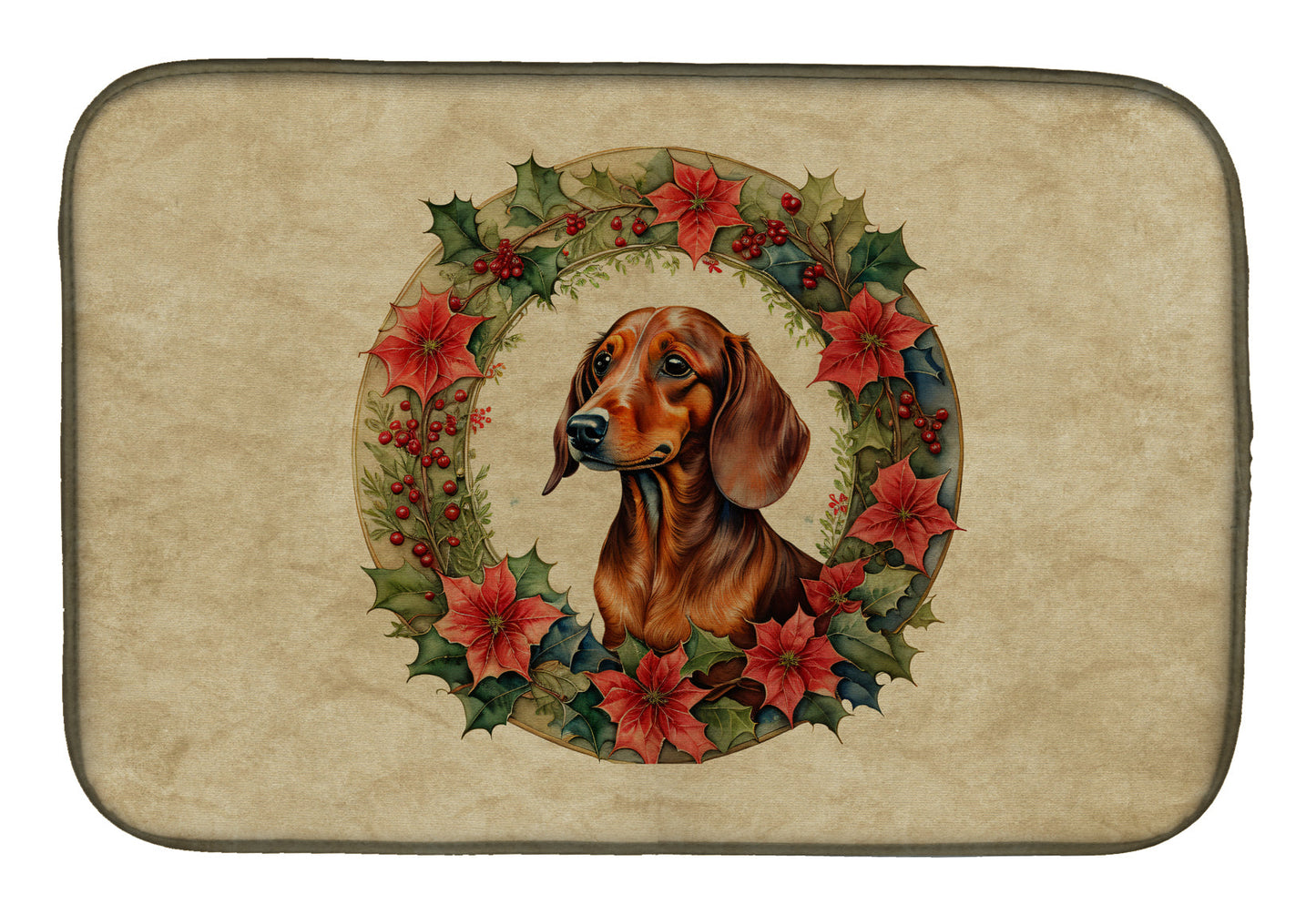 Buy this Dachshund Christmas Flowers Dish Drying Mat
