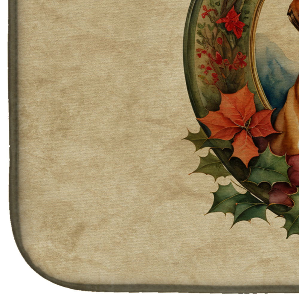 English Foxhound Christmas Flowers Dish Drying Mat