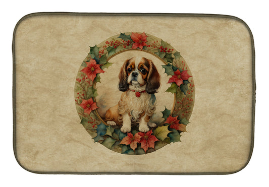 Buy this English Toy Spaniel Christmas Flowers Dish Drying Mat