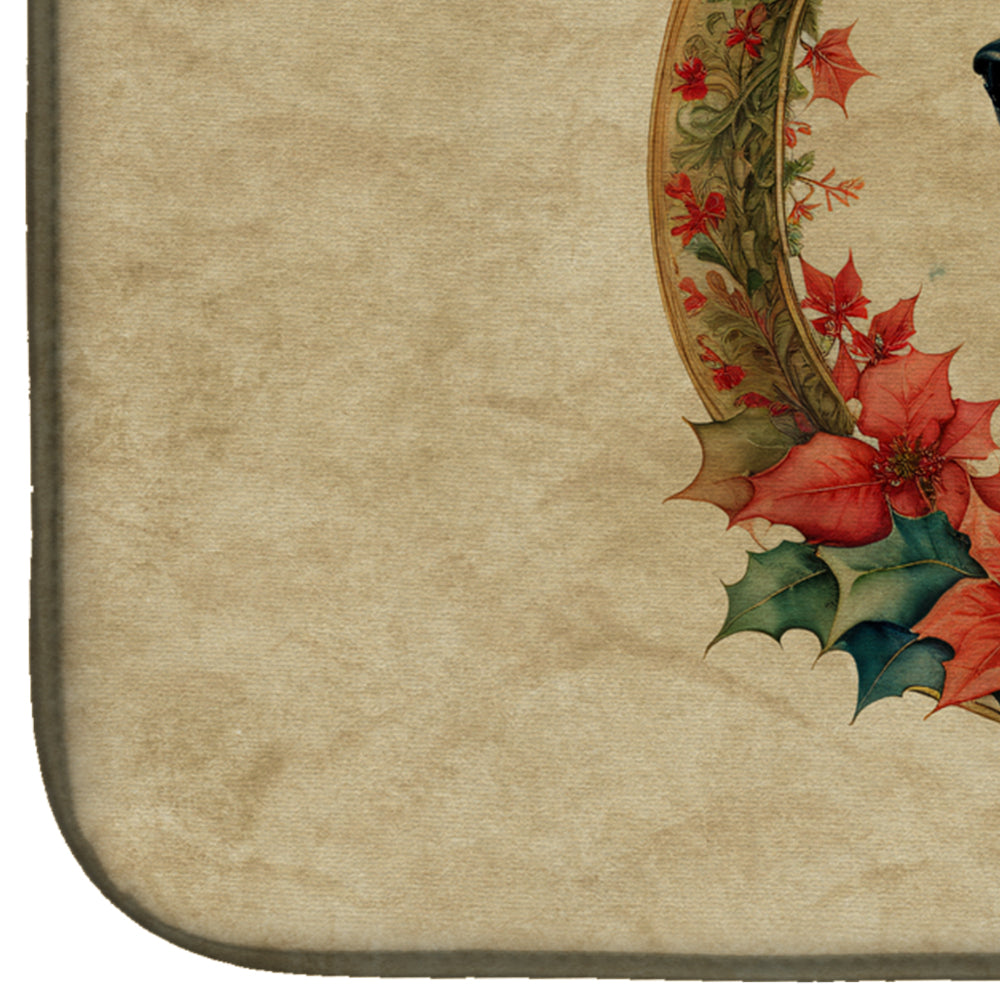 German Shepherd Christmas Flowers Dish Drying Mat