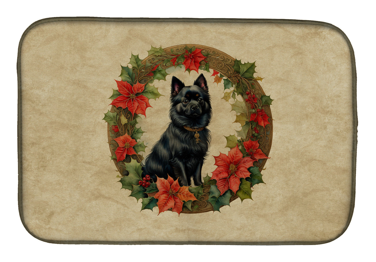 Buy this German Spitz Christmas Flowers Dish Drying Mat