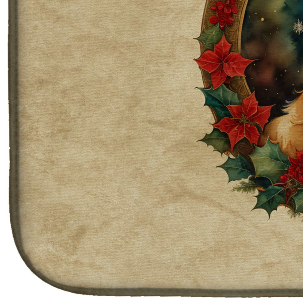 Golden Retriever Christmas Flowers Dish Drying Mat