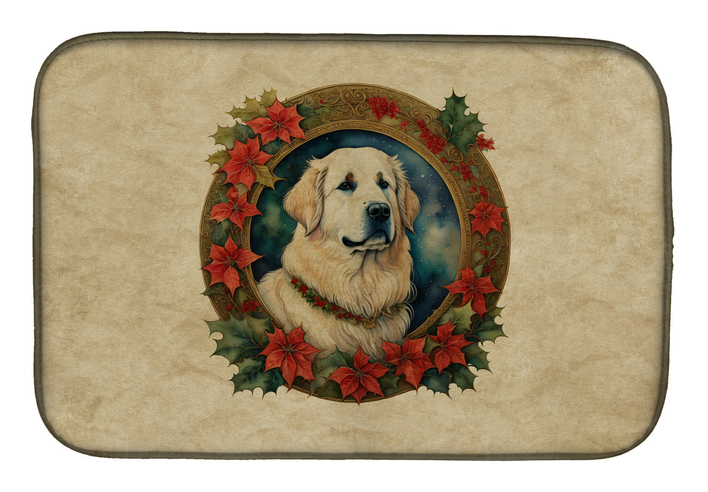 Buy this Great Pyrenees Christmas Flowers Dish Drying Mat