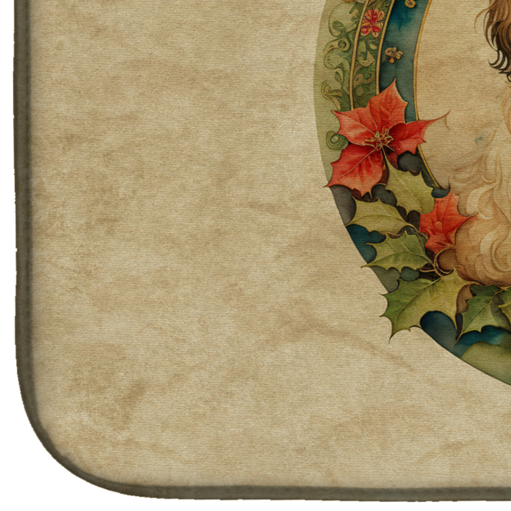 Havanese Christmas Flowers Dish Drying Mat