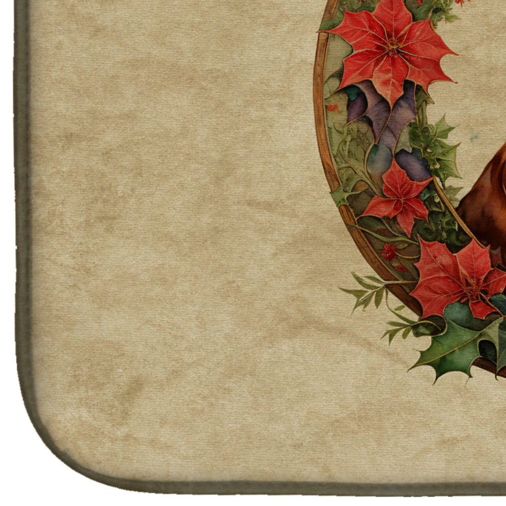 Irish Setter Christmas Flowers Dish Drying Mat