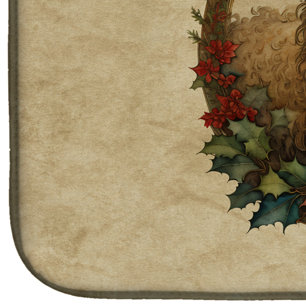 Komondor Christmas Flowers Dish Drying Mat