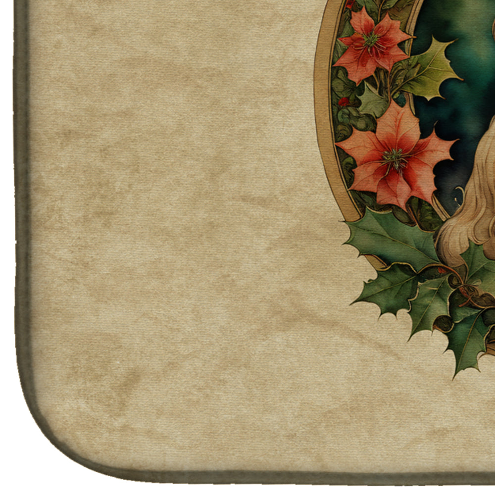 Lhasa Apso Christmas Flowers Dish Drying Mat