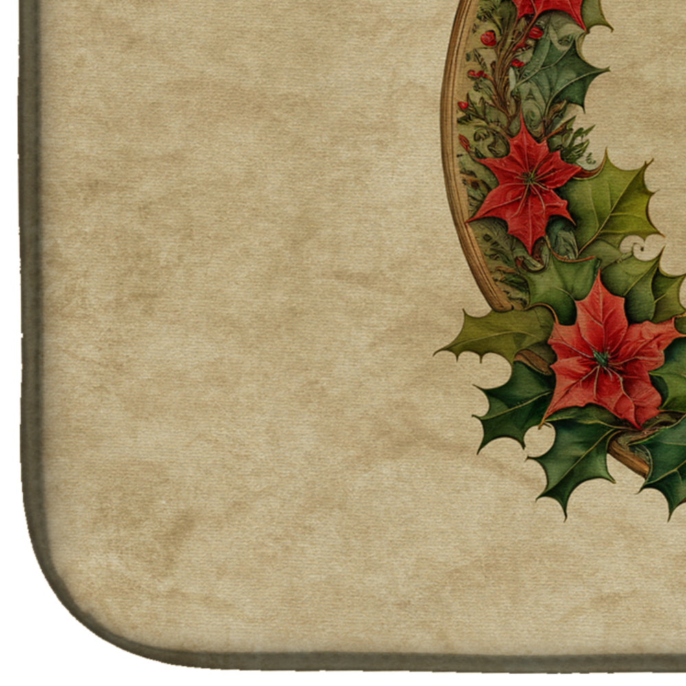 Miniature Pinscher Christmas Flowers Dish Drying Mat