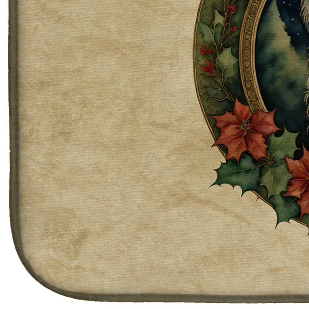 Old English Sheepdog Christmas Flowers Dish Drying Mat