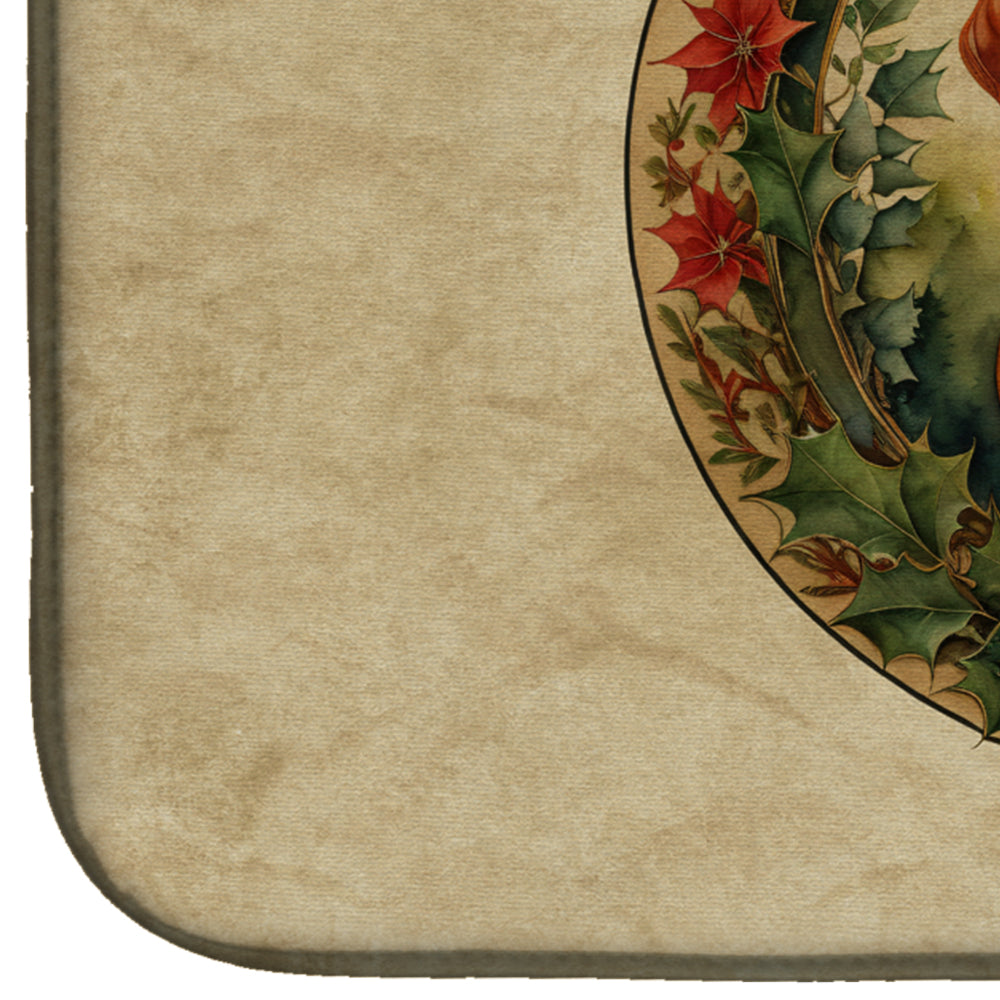 Red Redbone Coonhound Christmas Flowers Dish Drying Mat
